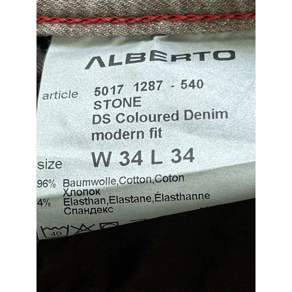 Alberto Modern Fit Brown Stretch Jeans Men 34x34 Luxury Designer Denim